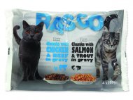 Kapsičky RASCO Cat s lososem a pstruhem / s kuřecím a hovězím 4 x 100g